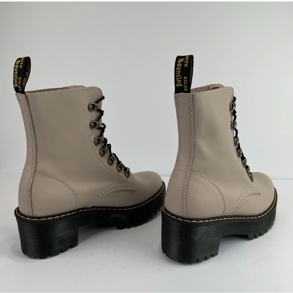 Dr. Martens Leona Boot Taupe / Beige Leather Women’s 7 – Lug Sole - Picture 2 of 8